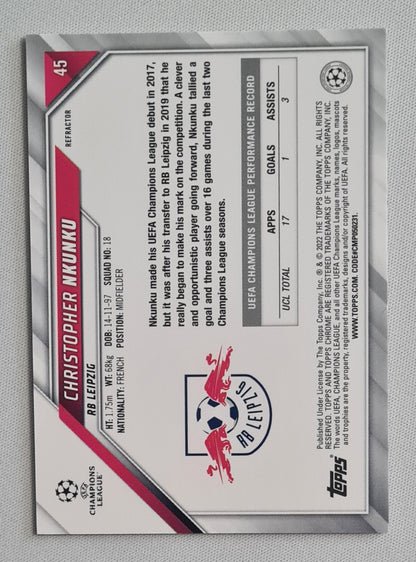 Christoher Nkunku - 2022 Topps Chrome Red Bulls Leipzig Champions League #45 Refractor