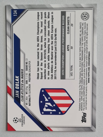 Jan Oblak - 2022 Topps Chrome Club Atletico de Madrid Champions League Image Variation #134