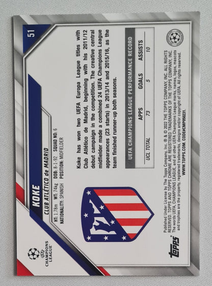 Koke - 2022 Topps Chrome Club Atletico de Madrid Champions League Image Variation #51