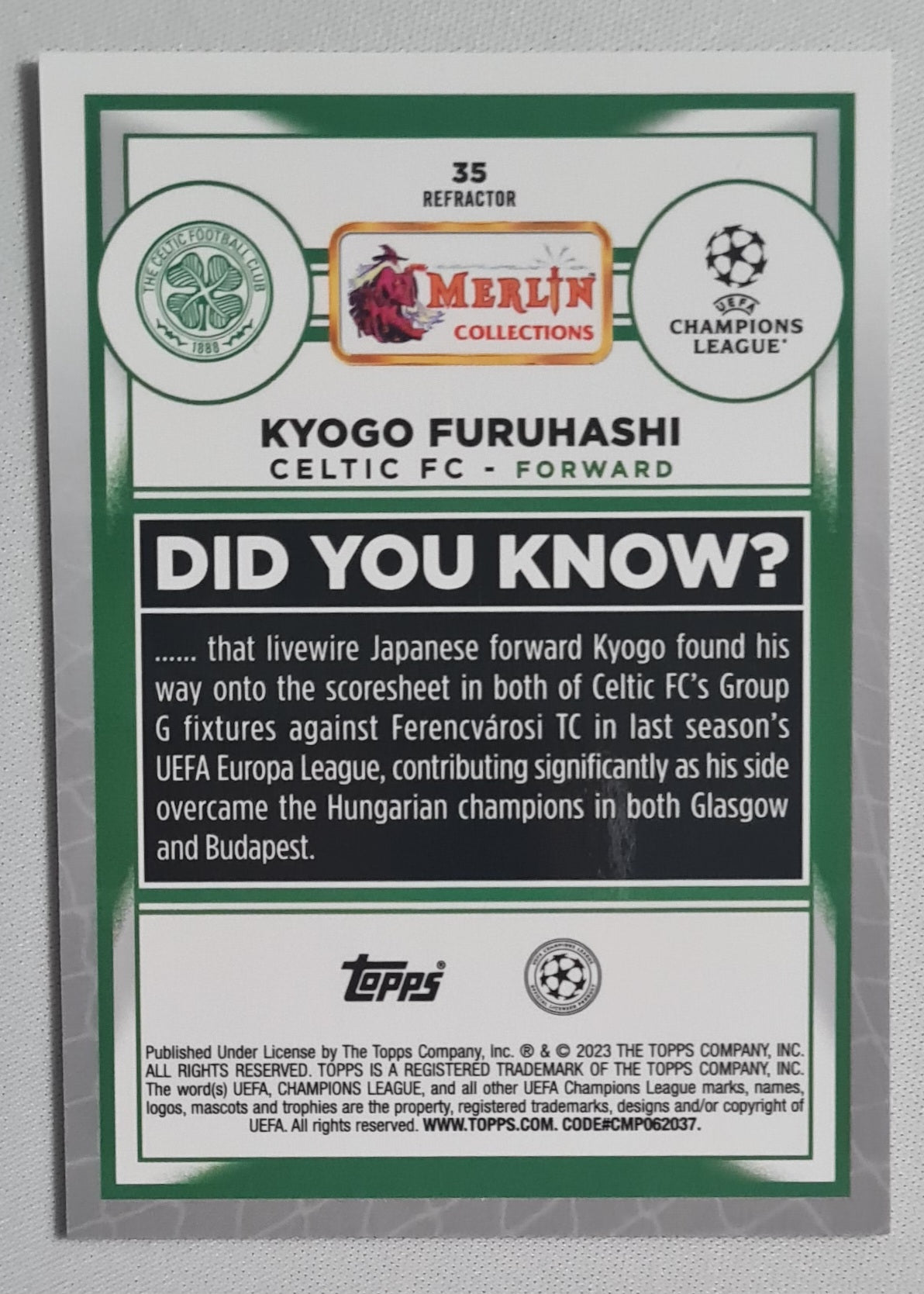 Kyogo Furuhashi - 2023 Topps Merlin Collection Celtic FC (CL) #35 Refractor