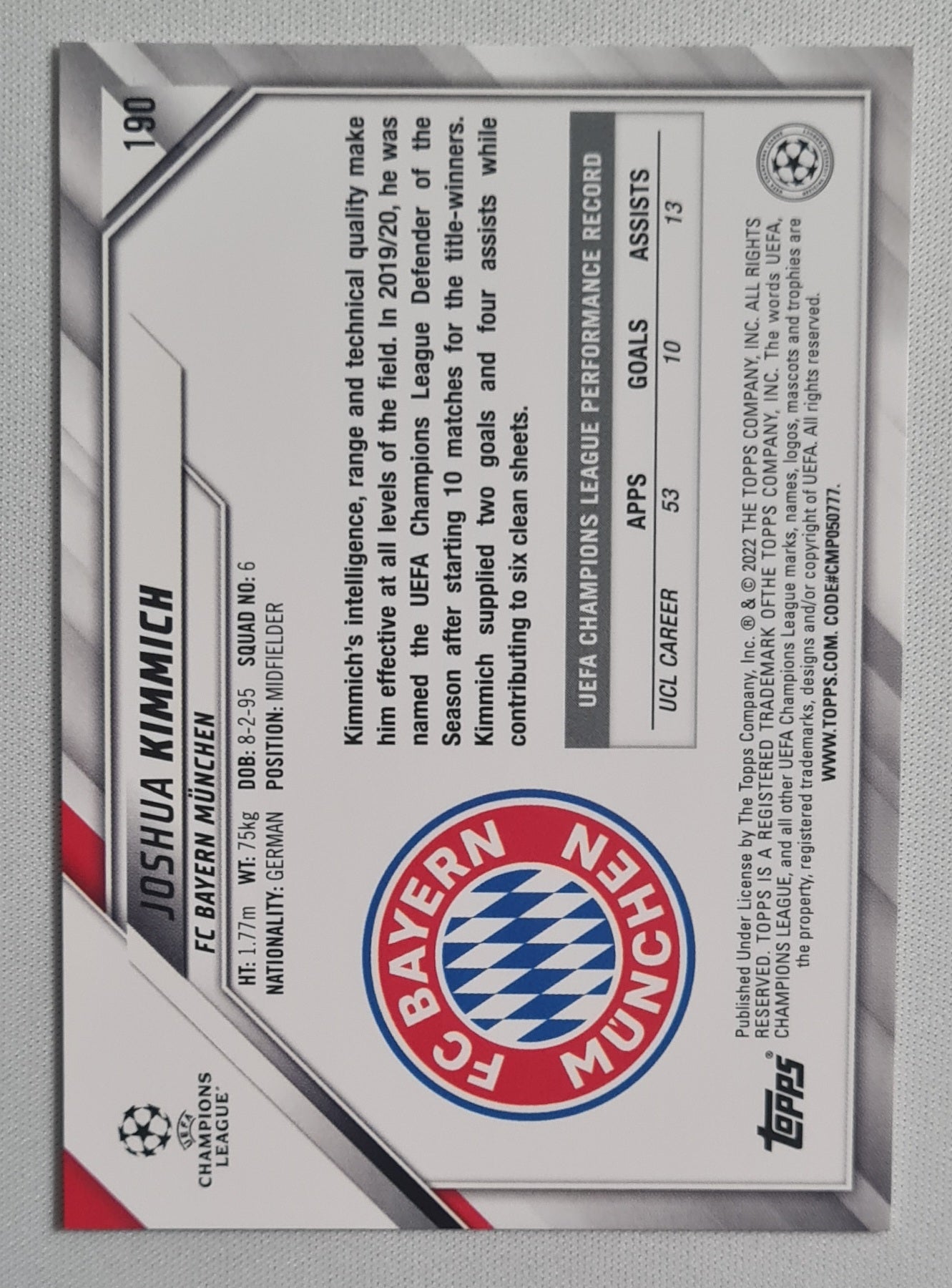 Joshua Kimmich - 2022 Topps FC Bayern Munchen (CL) #190
