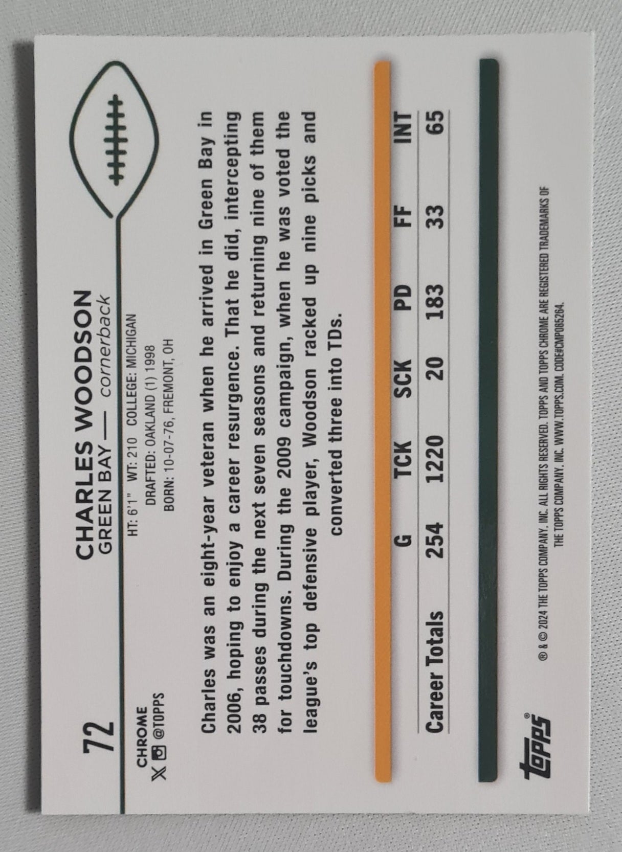 Charles Woodson - 2024 Topps Chrome  NFL Green Bay #72