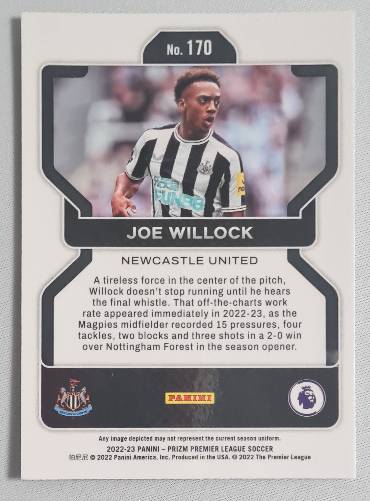 Joe Willock - 2022/23 Panini Prizm Premier League Soccer Newcastle United #170
