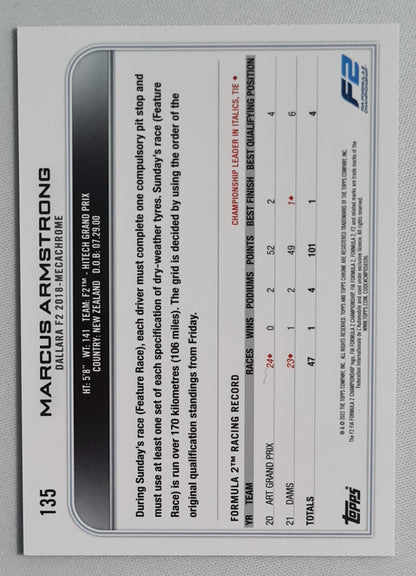 Marcus Armstrong - 2022 Topps Chrome F-2 Dallara F2 2018 Mecachrome  #135  Checkered flag