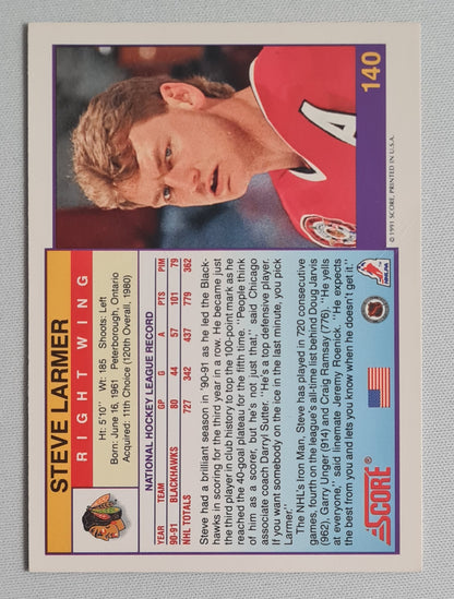 Steve Larmer - 1990 Score NHL Blackhawks Ice Hockey #140
