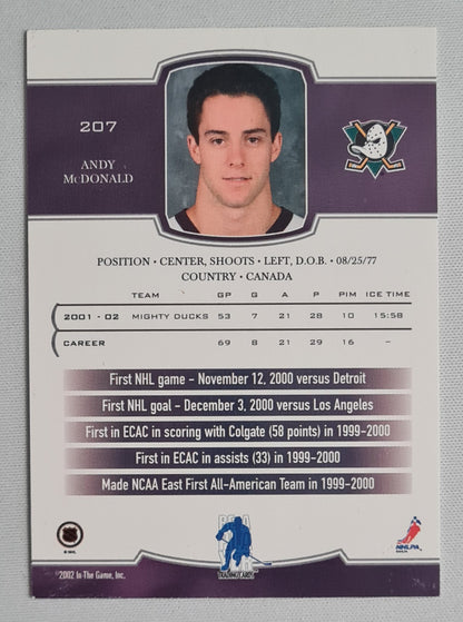 Andy McDonald - 2002 Be a Player Trading Cards - In the Game - First Edition Mighty Ducks #207