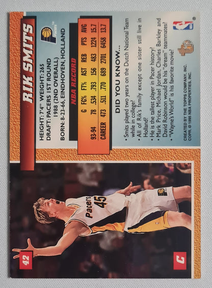 Rik Smits - 1995 Topps NBA Baseketball Indiana Pacers #42