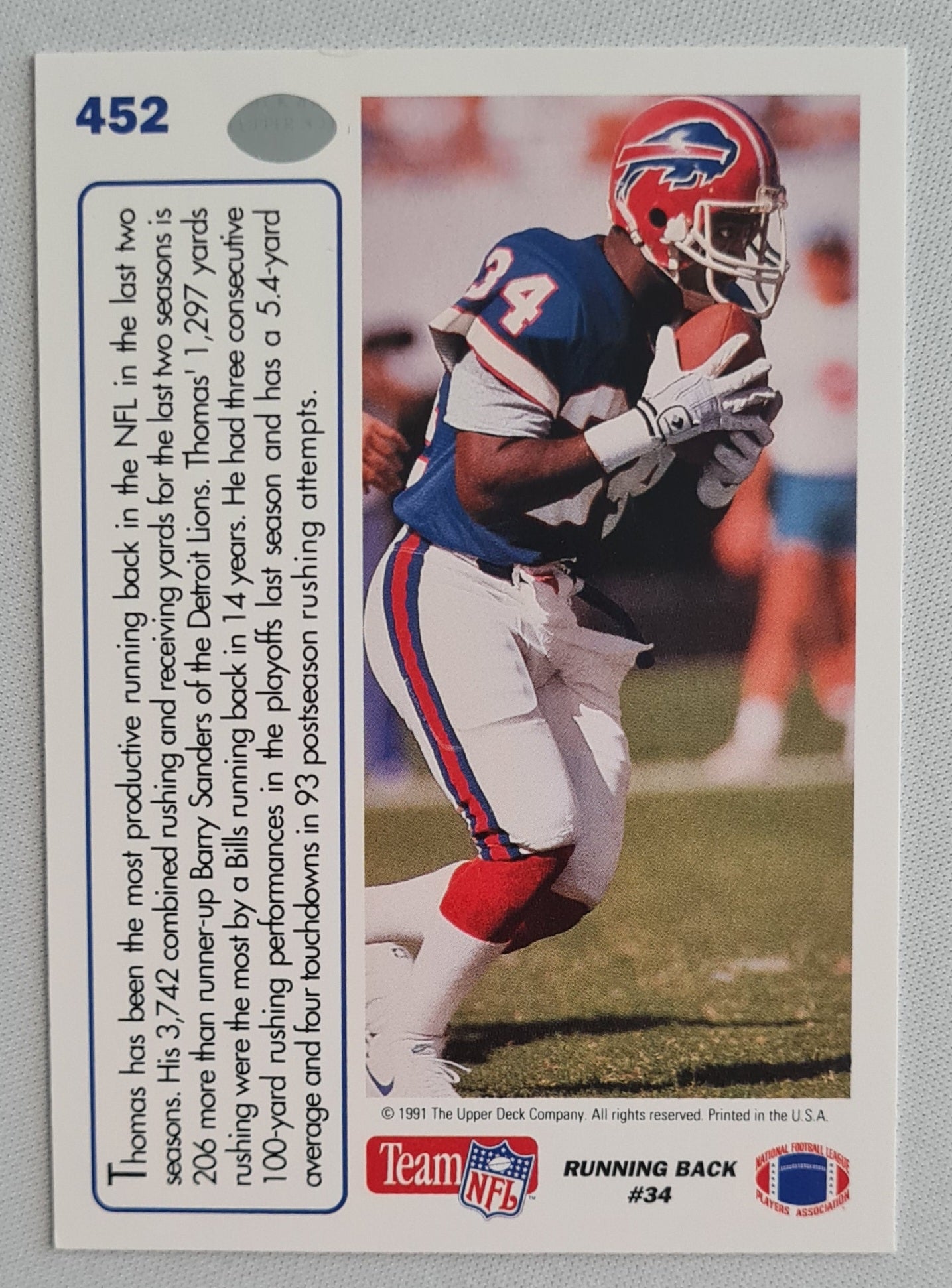 Thurman Thomas - 1991 Upper Deck Team NFL Football NY Giants MVP #452 HOF