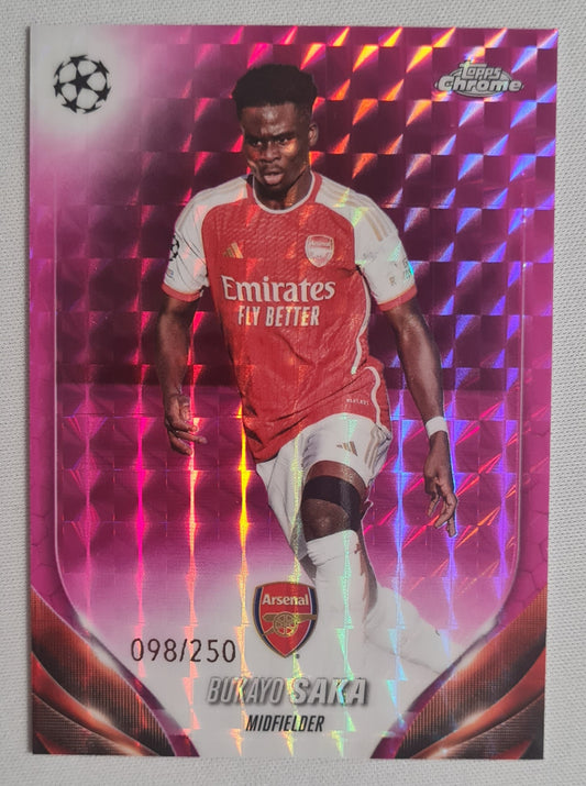 Bukayo Saka - 2023/24 Topps Chrome UEFA Pink Geometric /250 #148 Arsenal FC
