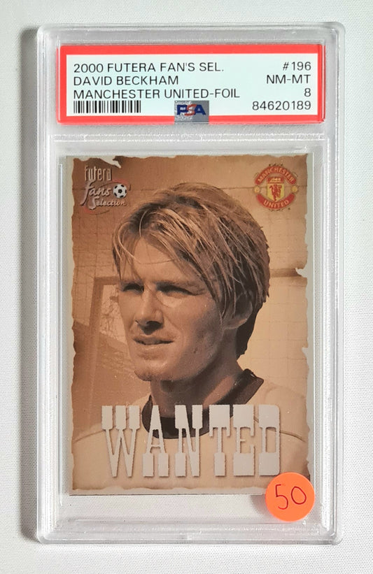 David Beckham - 2000 Futera Fans Selection WANTED Foil PSA 8 #196 Manchester United