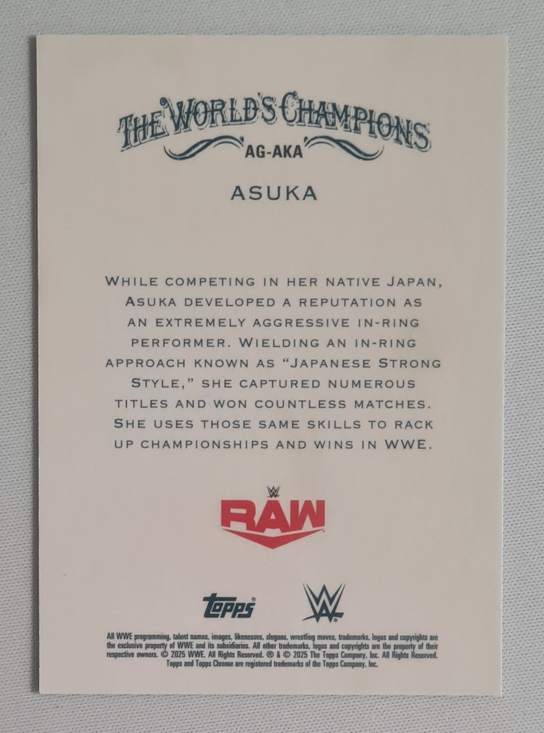 Asuka - 2025 Topps WWE RAW The World's Champions - Topps Allen & Ginter #AG-AKA /85 Refractor