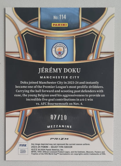 Jeremy Doku - 2023/24 Panini Select FIFA Soccer Prizm Man City #114 Mezzanine Gold Wave/10