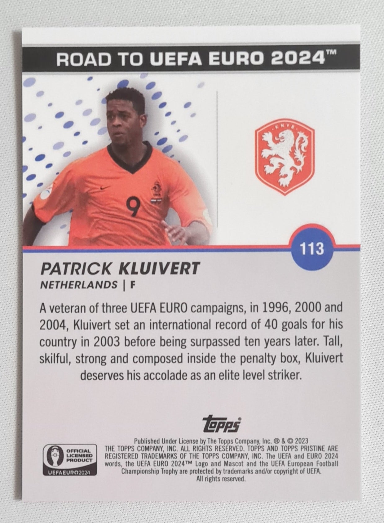 Patrick Kluivert - 2023 Topps "Road to UEFA 2024" #113 Green /125