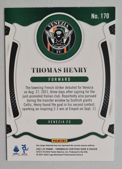 Thomas Henry - 2021/22 Panini Chronicles Certified Serie A Soccer (RC) #170 Refractor
