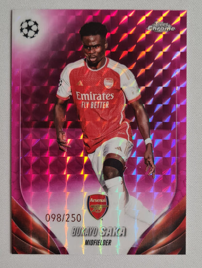 Bukayo Saka - 2024 Topps Chrome UEFA CL FC Arsenal #148 /250 Pink Geomatric