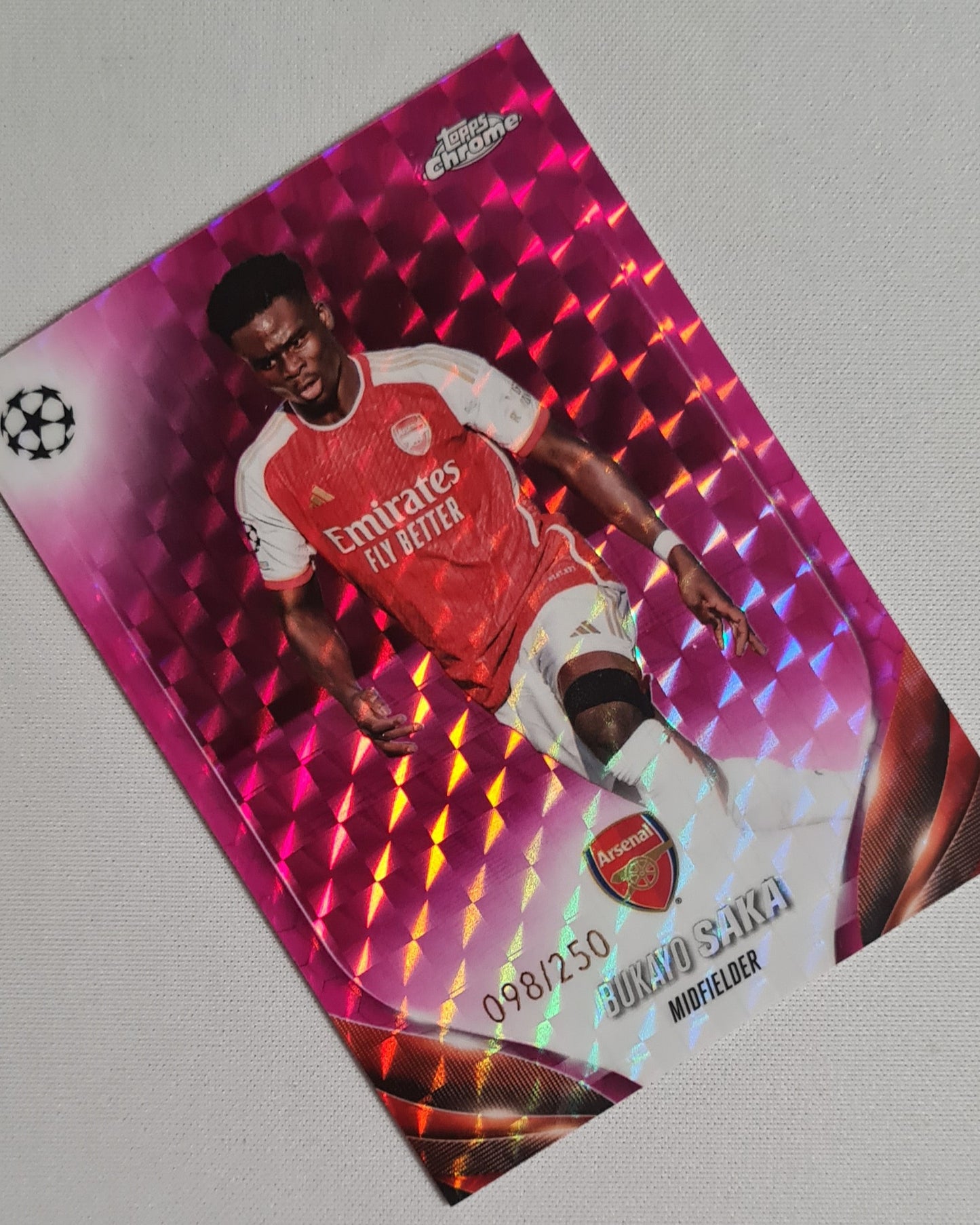 Bukayo Saka - 2024 Topps Chrome UEFA CL FC Arsenal #148 /250 Pink Geomatric