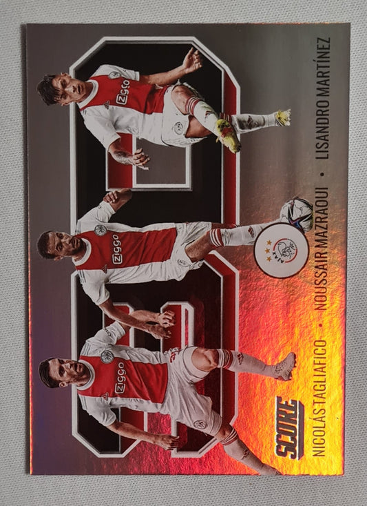 Nicolas Tagliafico & Noussair Mazraoui & Lisandro Martinez - 2021/22 Panini Score Soccer AFC Ajax 3D #4 Refractor
