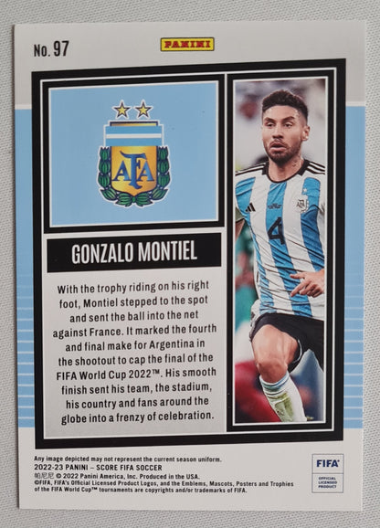 Gonzalo Montiel - 2022/23 Panini Score FIFA Soccer National Team AFA Argentina #97 Pink Swirl /45
