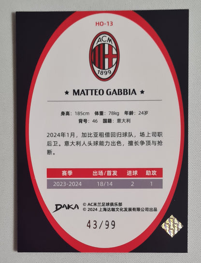 Matteo Gabbia - 2024 Daka "AC Milan Team Box" #HO-13 /99 Refractor