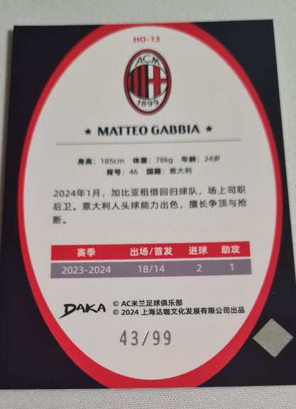 Matteo Gabbia - 2024 Daka "AC Milan Team Box" #HO-13 /99 Refractor