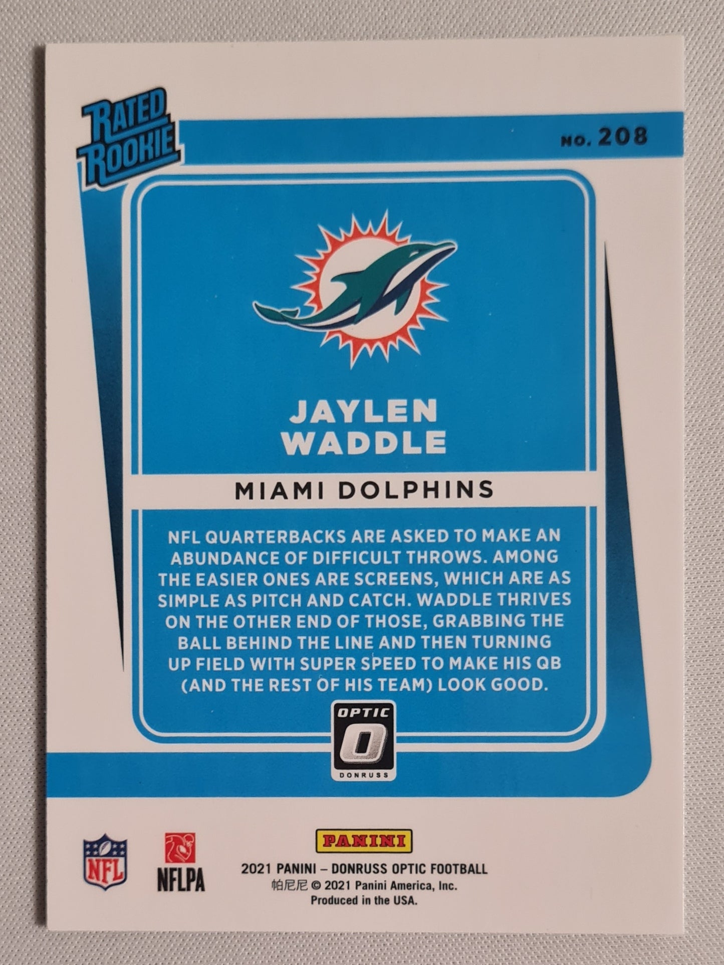 Jaylen Waddle - 2021 Panini Donruss Optic Football NFL Dolphins Rated Rookie #208