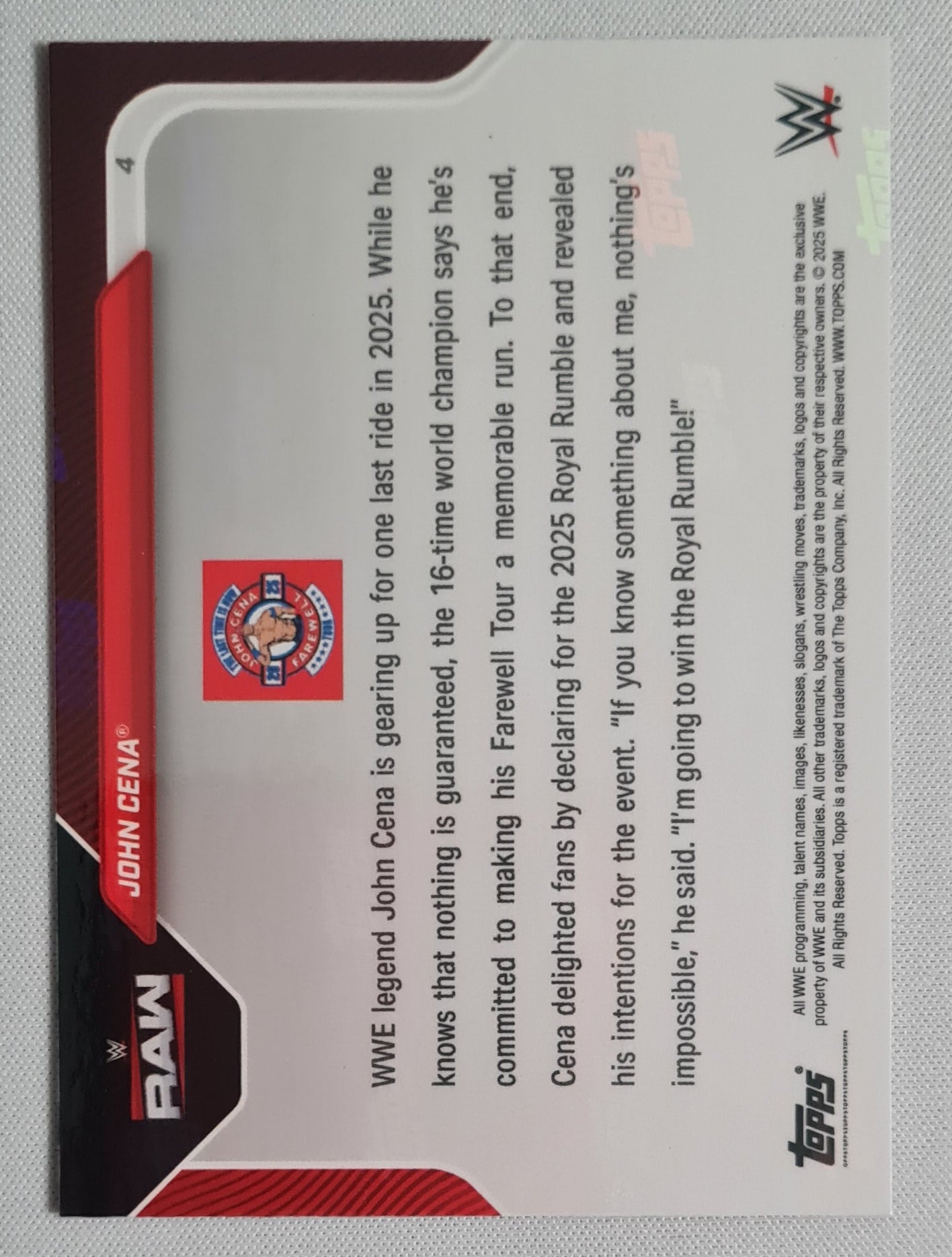John Cena - 2025 Topps Now WWE Wrestling RAW #4