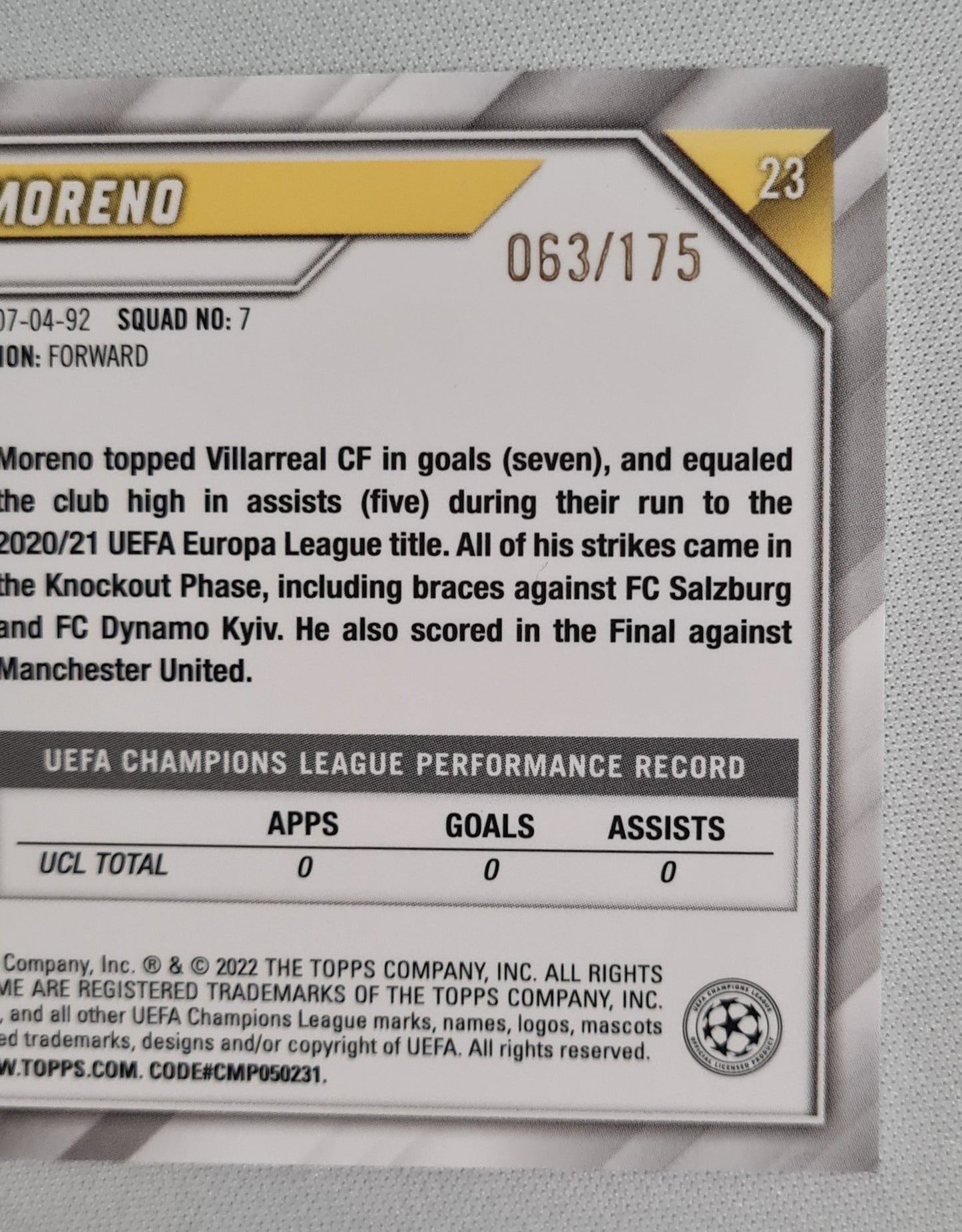 Gerard Moreno - 2022 Topps Chrome Champions League Villarreal CF #23 /175 Pink