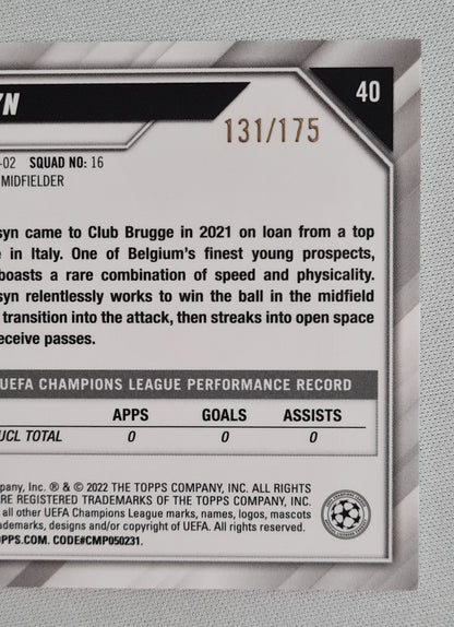 Tibo Persyn - 2022 Topps Chrome Champions League Club Brugge KV #40 /175 Pink