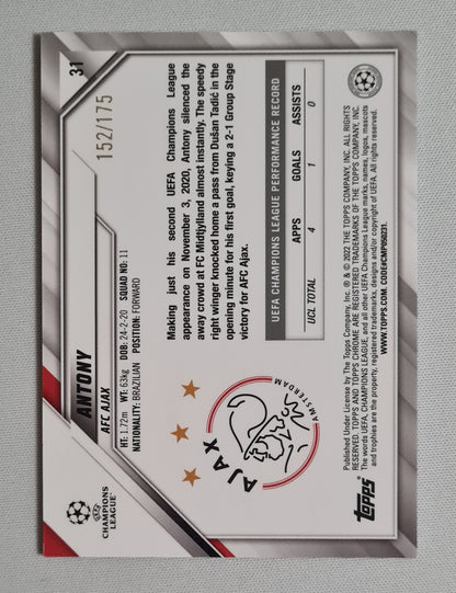 Antony - 2022 Topps Chrome Champions League AFC Ajax #31 /175 Pink