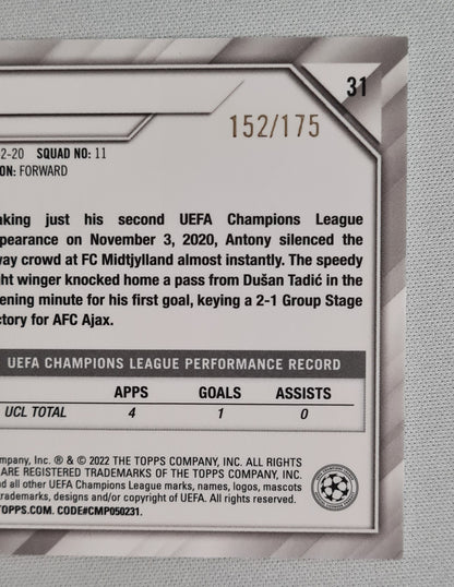 Antony - 2022 Topps Chrome Champions League AFC Ajax #31 /175 Pink