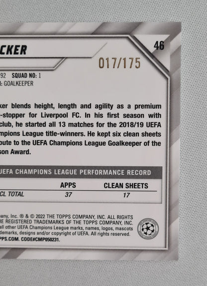 Alisson Becker - 2022 Topps Chrome Champions League Liverpool FC #48 /175 Pink