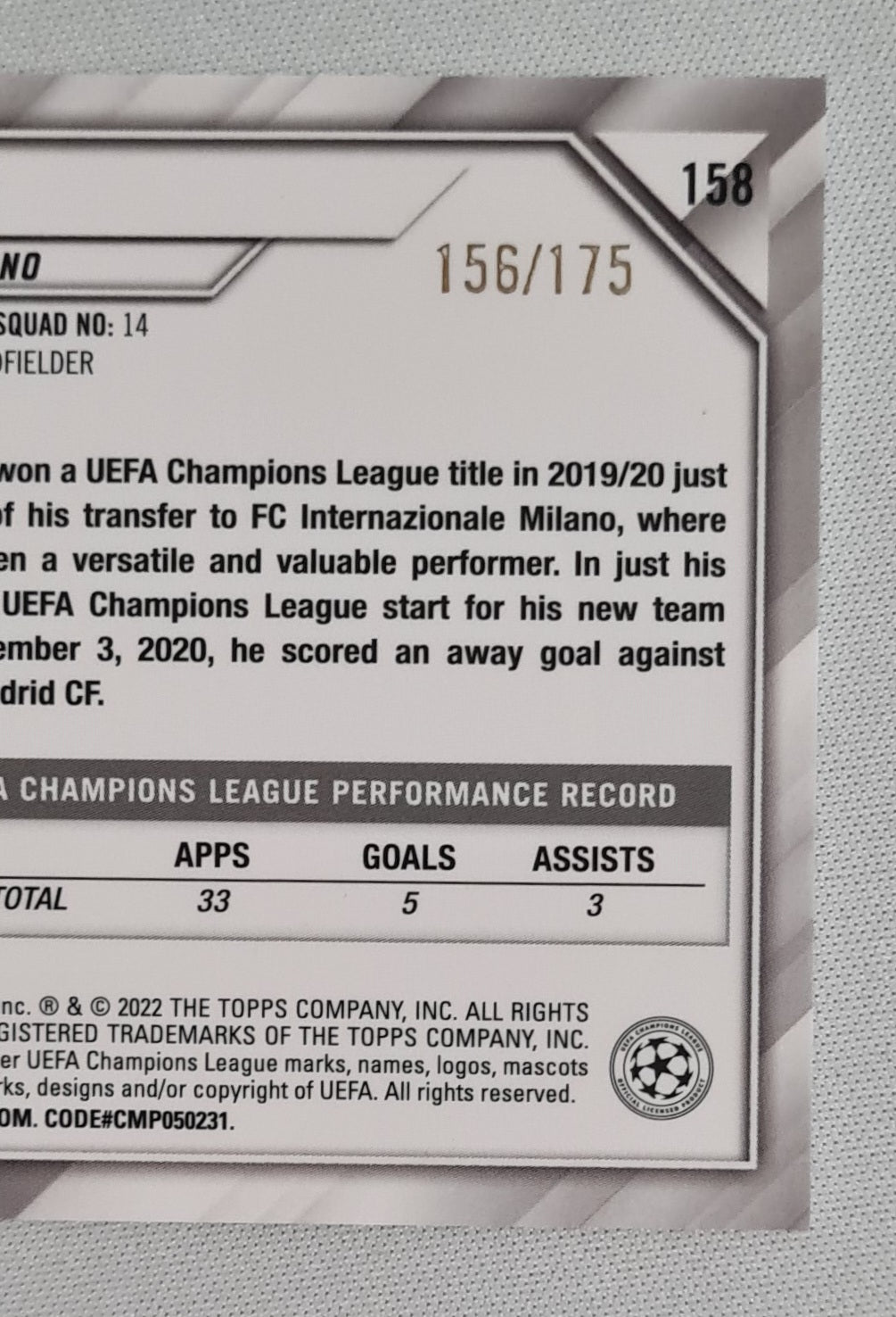 Ivan Perisic - 2022 Topps Chrome Champions League FC Internazionale Milano #158 /175 Pink