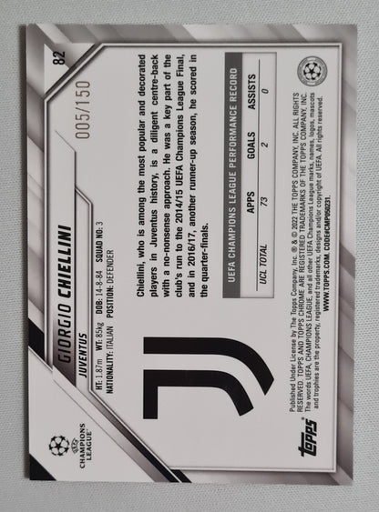 Giorgio Chiellini - 2022 Topps Chrome Champions League Juventus #82 /150 Blue
