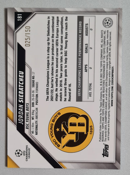 Jordan Siebatcheu - 2022 Topps Chrome Champions League (RC) BSC Young Boys #181 /150 Blue