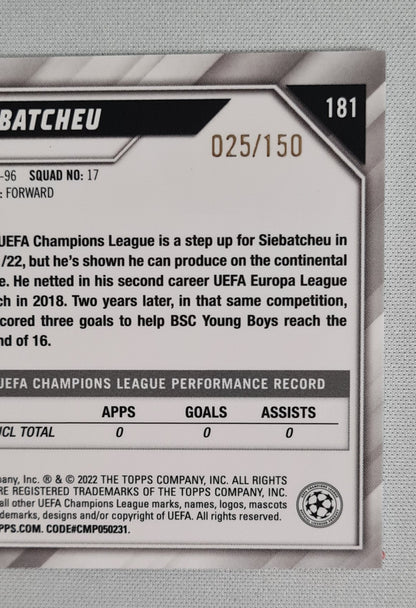 Jordan Siebatcheu - 2022 Topps Chrome Champions League (RC) BSC Young Boys #181 /150 Blue