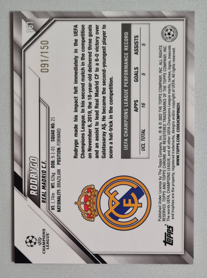 Rodrygo - 2022 Topps Chrome Champions League Real Madrid #161 /150 Blue