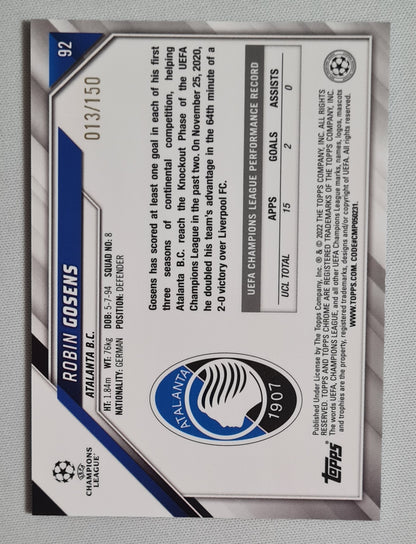 Robin Gosens - 2022 Topps Chrome Champions League Atalanta #92 /150 Blue