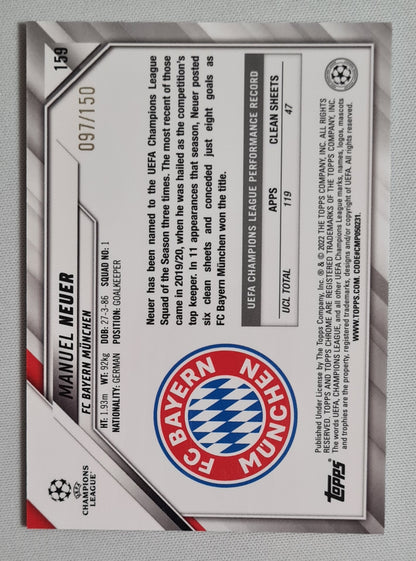 Manuel Neuer - 2022 Topps Chrome Champions League FC Bayern Munchen #159 /150 Blue