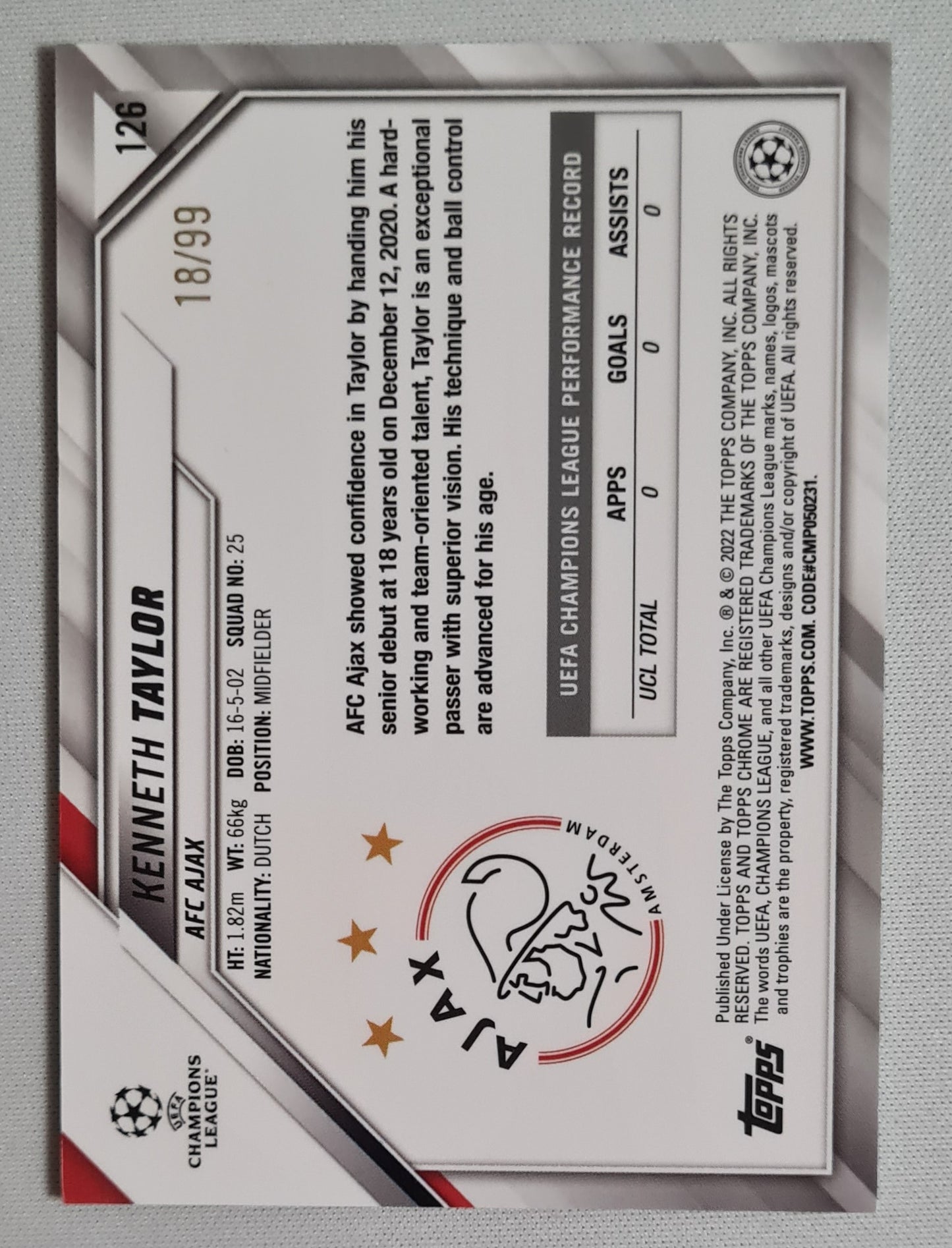 Kenneth Taylor - 2022 Topps Chrome Champions League AFC Ajax #126 /99 Green