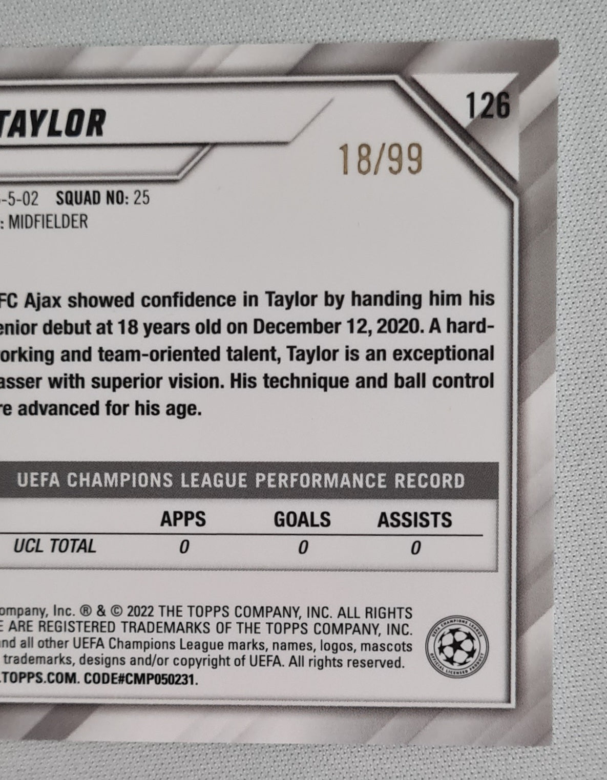 Kenneth Taylor - 2022 Topps Chrome Champions League AFC Ajax #126 /99 Green