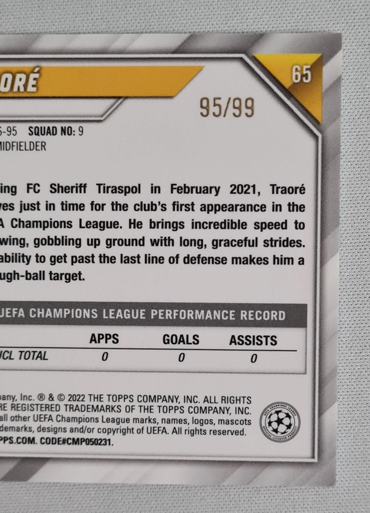 Adama Traore - 2022 Topps Chrome Champions League (RC) FC Sheriff #65 /99 Green