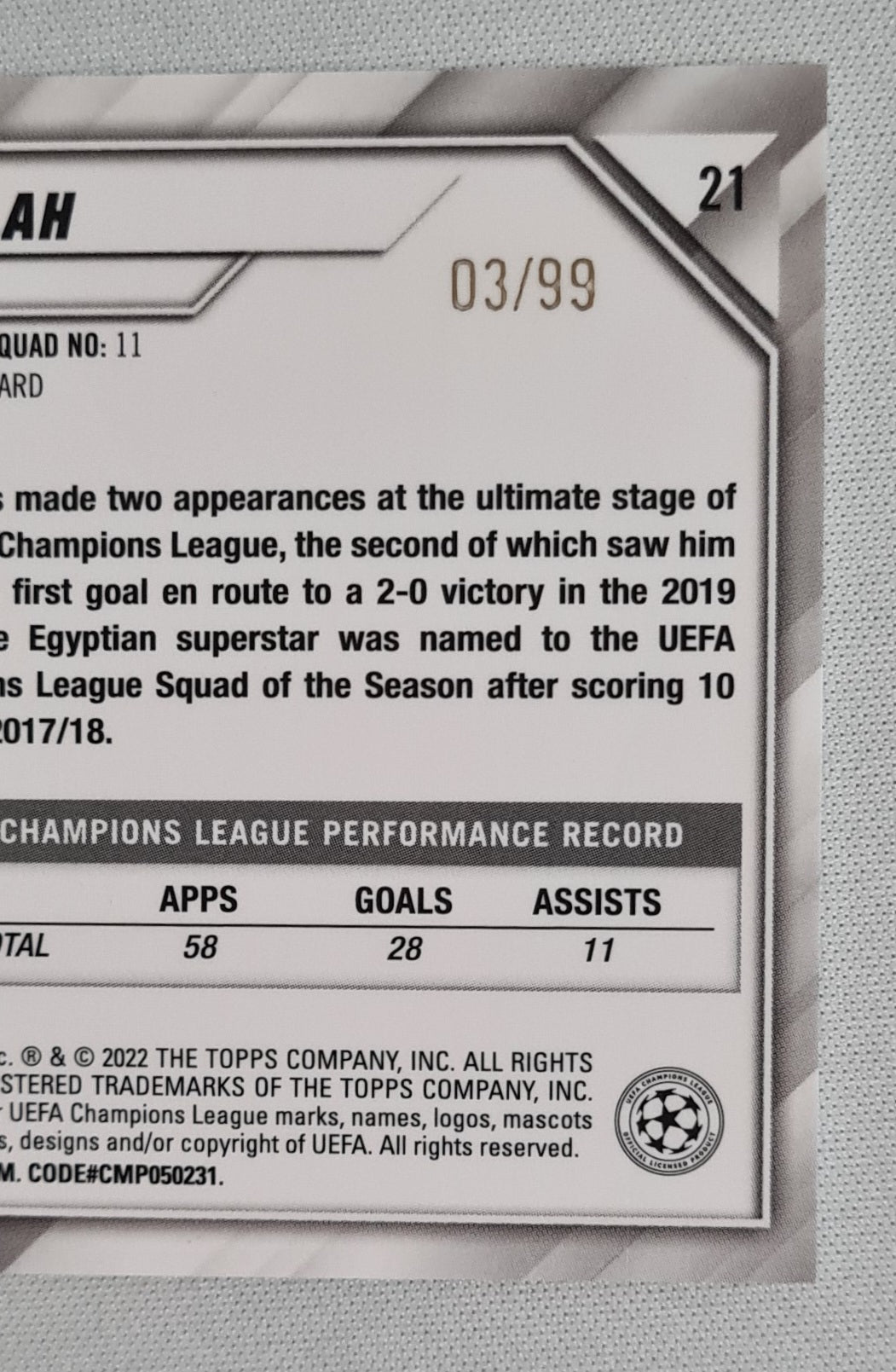 Mohamed Salah - 2022 Topps Chrome Champions League Liverpool FC #21 /99 Green