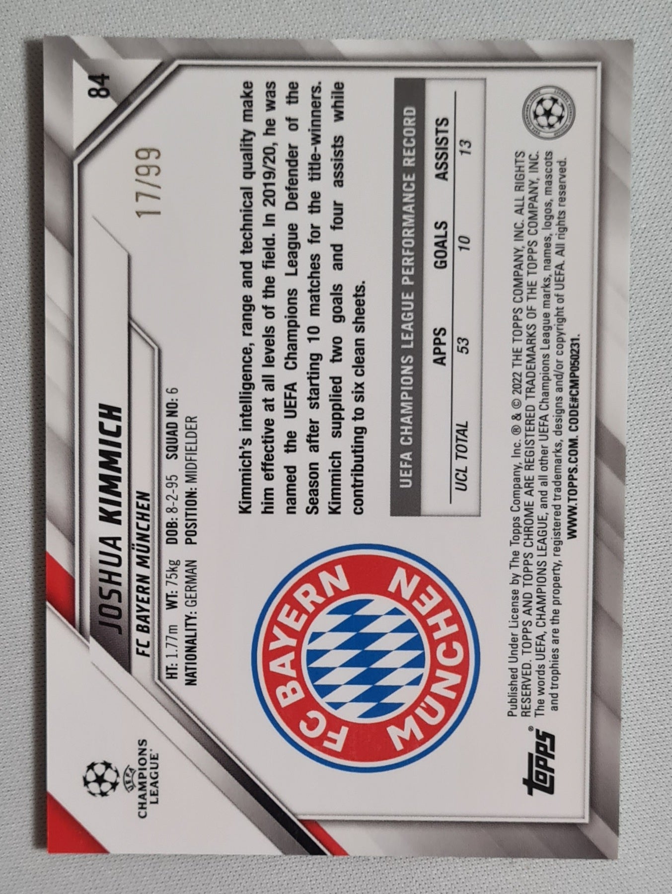Joshua Kimmich - 2022 Topps Chrome Champions League FC Bayern Munchen #84 /99 Green