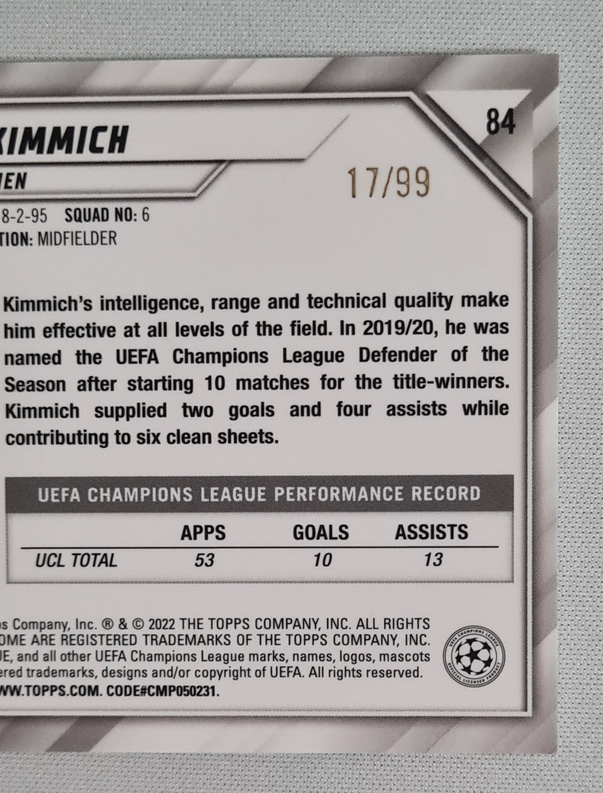 Joshua Kimmich - 2022 Topps Chrome Champions League FC Bayern Munchen #84 /99 Green
