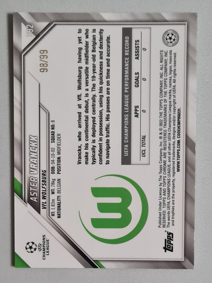 Aster Vranckx - 2022 Topps Chrome Champions League (RC) VFL Wolfsburg #192 /99 Green