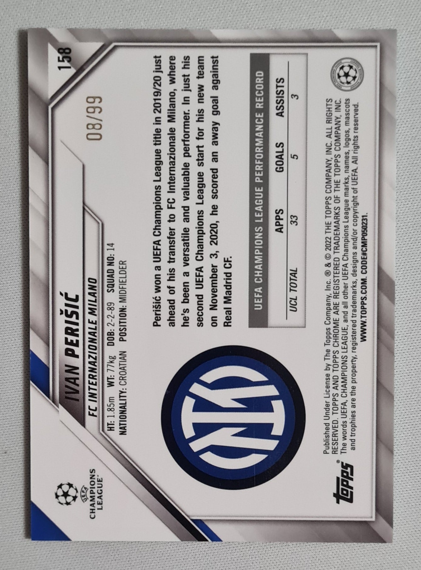 Ivan Perisic - 2022 Topps Chrome Champions League FC Internazionale Milano #158 /99 Green