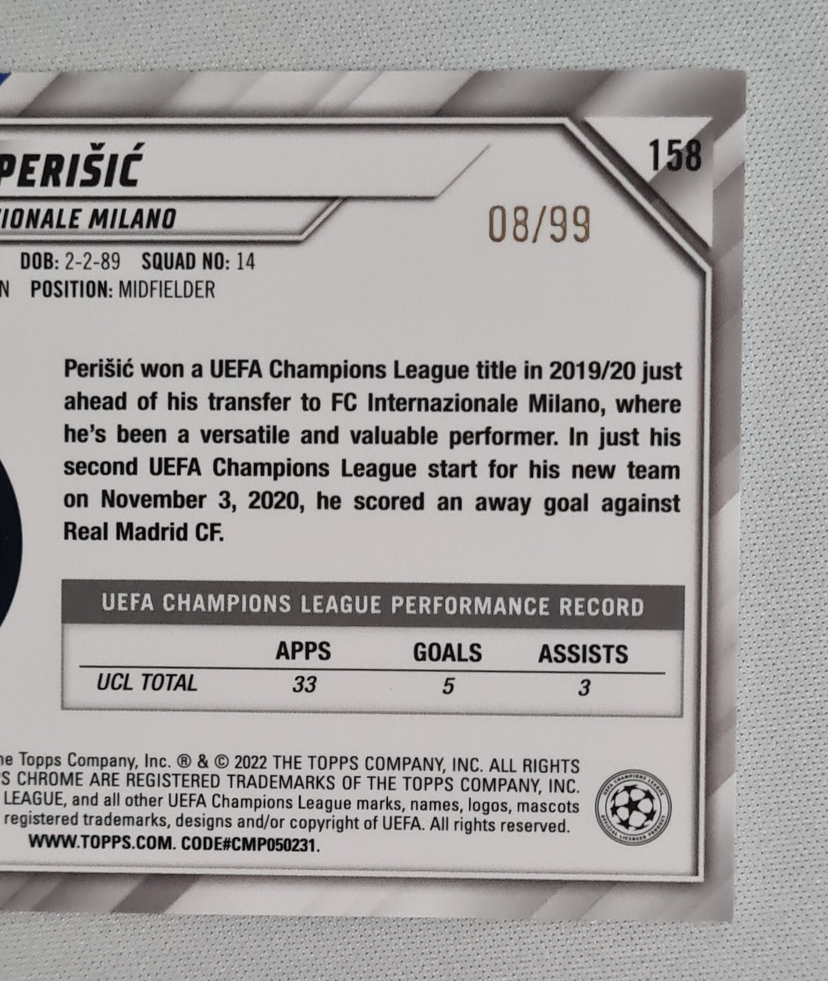 Ivan Perisic - 2022 Topps Chrome Champions League FC Internazionale Milano #158 /99 Green