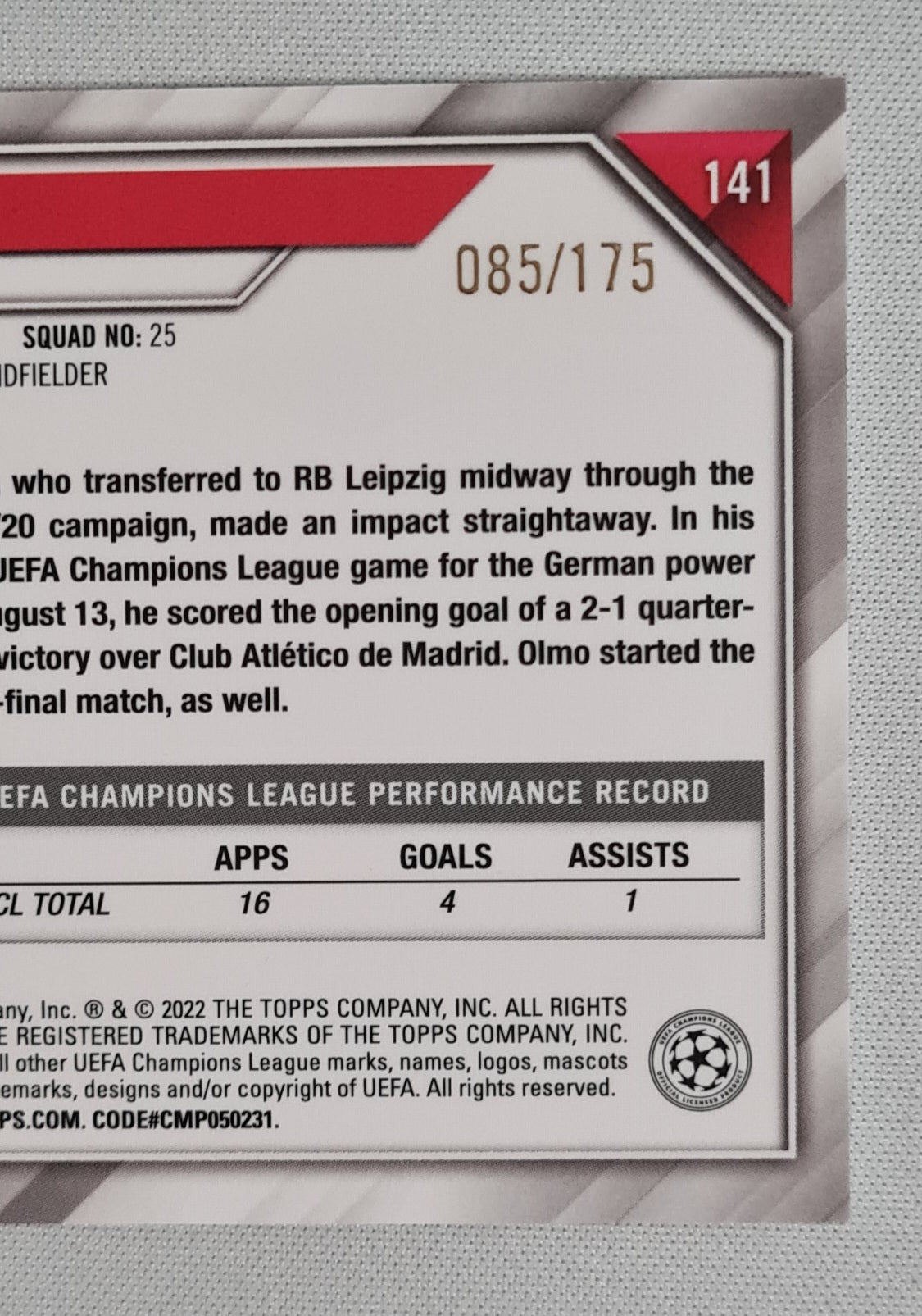 Dani Olmo - 2022 Topps Chrome Champions League RB Leizig #141 /175 Pink