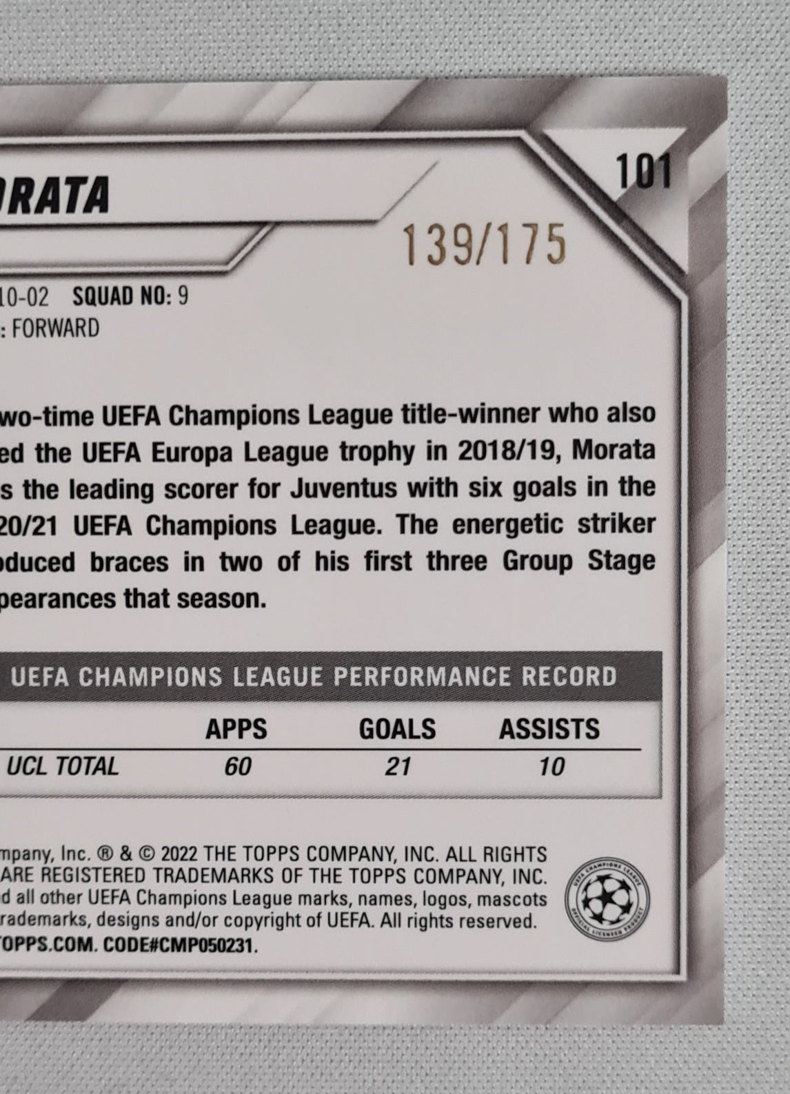 Alvaro Morata - 2022 Topps Chrome Champions League Juventus #101 /175 Pink