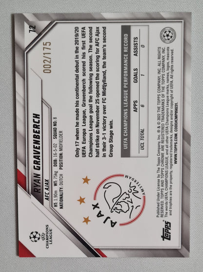 Ryan Gravenberch - 2022 Topps Chrome Champions League AFC Ajax #72 /175 Pink